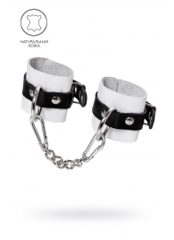 Бело-черные кожаные наручники с одним ремешком с люверсами - Pecado - купить с доставкой в Ноябрьске