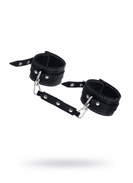 Черные двухслойные кожаные оковы с белой строчкой - Pecado - купить с доставкой в Ноябрьске