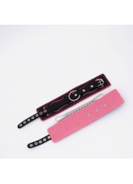 Черно-розовые кожаные оковы с розовой строчкой - Crazy Handmade - купить с доставкой в Ноябрьске