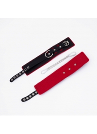 Черно-красные оковы с красной строчкой Sex - Crazy Handmade - купить с доставкой в Ноябрьске