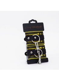 Черно-желтые кожаные наручники с жёлтой строчкой - Crazy Handmade - купить с доставкой в Ноябрьске