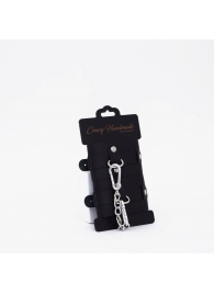 Черные кожаные наручники с хромированной фурнитурой - Crazy Handmade - купить с доставкой в Ноябрьске