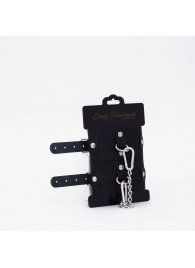 Черные кожаные оковы с хромированной фурнитурой - Crazy Handmade - купить с доставкой в Ноябрьске
