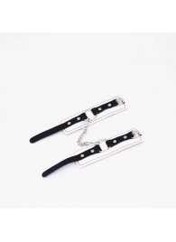 Бело-красные кожаные наручники - Crazy Handmade - купить с доставкой в Ноябрьске