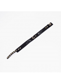 Черный кожаный ошейник с золотистой фурнитурой - Crazy Handmade - купить с доставкой в Ноябрьске