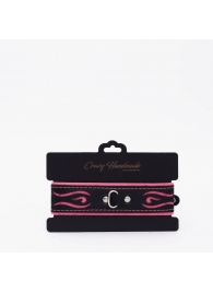 Черно-розовый кожаный ошейник с розовой строчкой - Crazy Handmade - купить с доставкой в Ноябрьске