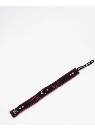 Черно-розовый кожаный ошейник с розовой строчкой - Crazy Handmade - купить с доставкой в Ноябрьске