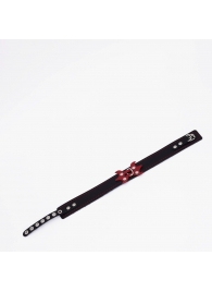 Черный ошейник с красным декором и строчкой - Crazy Handmade - купить с доставкой в Ноябрьске