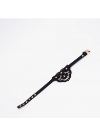 Черный фигурный кожаный ошейник с золотистой фурнитурой - Crazy Handmade - купить с доставкой в Ноябрьске