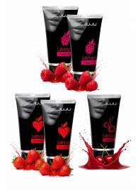 Набор из 5 съедобных лубрикантов JUJU (клубника х 2, малина х 2, вишня) - JuJu - купить с доставкой в Ноябрьске