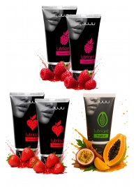 Набор из 5 съедобных лубрикантов JUJU (клубника х 2, малина х 2, тропические фрукты) - JuJu - купить с доставкой в Ноябрьске