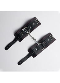 Черные кожаные наручники с красной строчкой - Crazy Handmade - купить с доставкой в Ноябрьске