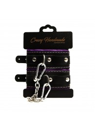 Черно-фиолетовые скругленные наручники с мягкой подкладкой - Crazy Handmade - купить с доставкой в Ноябрьске