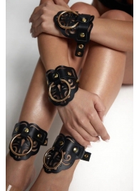 Черные кожаные оковы с резными узорами и клепками - Crazy Handmade - купить с доставкой в Ноябрьске