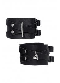 Черные кожаные оковы с двумя перекрёстными ремешками - Pecado - купить с доставкой в Ноябрьске
