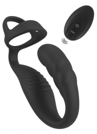 Черное эрекционное кольцо со стимуляцией промежности и анальной пробкой Cock Ring with RC Prostate Plug - Orion - в Ноябрьске купить с доставкой