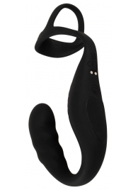 Черное эрекционное кольцо со стимуляцией промежности и анальной пробкой Cock Ring with RC Prostate Plug - Orion - в Ноябрьске купить с доставкой