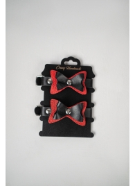 Черно-красные кожаные наручники с бантиками - Crazy Handmade - купить с доставкой в Ноябрьске