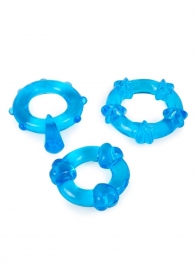 Набор из 3 синих эрекционных колец с различным рельефом - Erowoman-Eroman - в Ноябрьске купить с доставкой
