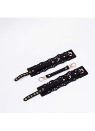 Черный кожаные оковы с узорами и золотистой фурнитурой - Crazy Handmade - купить с доставкой в Ноябрьске