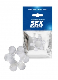 Прозрачное эрекционное кольцо с 6 стимулирующими шариками - Sex Expert - в Ноябрьске купить с доставкой