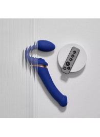 Синий безремневой страпон Multi Orgasm Bendable Strap-On size XL с клиторальной стимуляцией - Strap-on-me - купить с доставкой в Ноябрьске