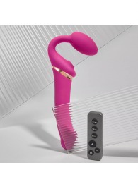 Ярко-розовый безремневой страпон Multi Orgasm Bendable Strap-On size L с клиторальной стимуляцией - Strap-on-me - купить с доставкой в Ноябрьске