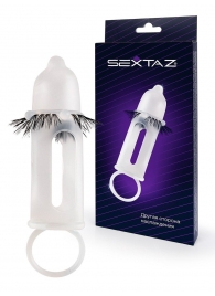 Эластичная насадка на пенис с подхватом мошонки и стимулирующими «ресничками» - Sextaz - в Ноябрьске купить с доставкой