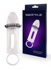 Закрытая насадка на пенис с подхватом мошонки и стимулирующими «ресничками» - Sextaz - в Ноябрьске купить с доставкой