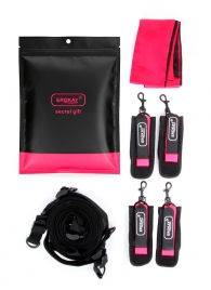 Черно-розовый эротический набор: фиксатор, оковы, наручники, повязка - Erokay - купить с доставкой в Ноябрьске