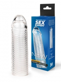 Прозрачная закрытая насадка на пенис с ребрышками - 16 см. - Sex Expert - в Ноябрьске купить с доставкой