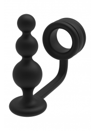 Черное эрекционное кольцо с анальной елочкой Cockring With Beaded Anal Plug - Dream Toys - в Ноябрьске купить с доставкой