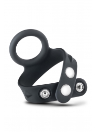 Черное эрекционное кольцо с подхватом мошонки на кнопках VS6 - Blush Novelties - в Ноябрьске купить с доставкой