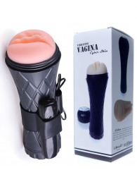 Телесный мастурбатор-вагина в черной колбе с вибрацией - Boys of Toys - в Ноябрьске купить с доставкой