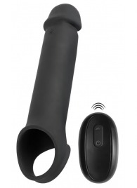 Черная вибронасадка для пениса с хомутом для мошонки и пультом ДУ Remote Controlled Penis Extension - Orion - в Ноябрьске купить с доставкой