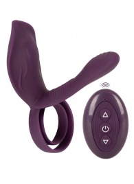 Фиолетовая насадка на член с клиторальным отростком и пультом ДУ RC Couple’s Vibrator 2 - Orion - в Ноябрьске купить с доставкой