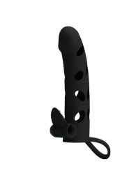 Чёрная закрытая насадка на пенис с вибрацией - 15,2 см. - Baile - в Ноябрьске купить с доставкой