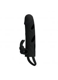 Чёрная насадка с клиторальным вибростимулятором и закрытой головкой - 14 см. - Baile - в Ноябрьске купить с доставкой