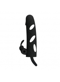 Чёрная насадка с клиторальным вибростимулятором и закрытой головкой - 14 см. - Baile - в Ноябрьске купить с доставкой