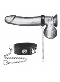 Утяжка на пенис с поводком Snap Cock Ring With 12  Leash - BlueLine - купить с доставкой в Ноябрьске