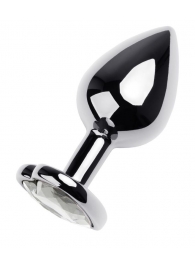 Серебристая анальная пробка с прозрачным кристаллом-сердцем - 8 см. - ToyFa - купить с доставкой в Ноябрьске