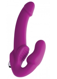 Ярко-розовый безремневой вибрострапон Evoke Vibrating Strapless Silicone Strap-on Dildo - XR Brands - купить с доставкой в Ноябрьске