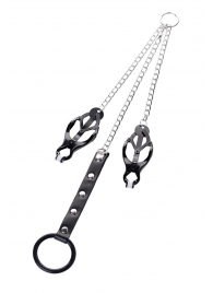 Черно-серебристые зажимы для сосков с кольцом для пениса TOYFA Metal - ToyFa - купить с доставкой в Ноябрьске