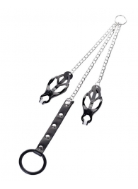 Черно-серебристые зажимы для сосков с кольцом для пениса TOYFA Metal - ToyFa - купить с доставкой в Ноябрьске