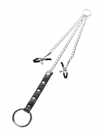 Серебристо-чёрные зажимы для сосков с кольцом для пениса TOYFA Metal - ToyFa - купить с доставкой в Ноябрьске