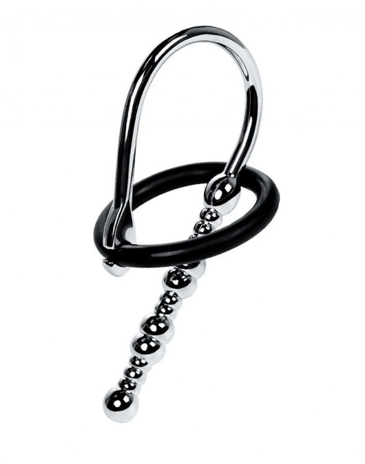 Серебристый уретральный плаг-бусины TOYFA Metal с мягким фиксириющим кольцом - ToyFa - купить с доставкой в Ноябрьске