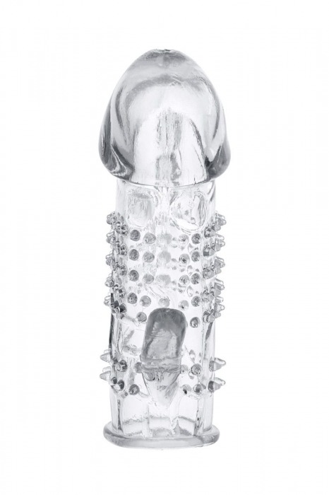 Прозрачная гелевая насадка с шипами и клиторальным отростком - 13 см. - Toyfa Basic - в Ноябрьске купить с доставкой
