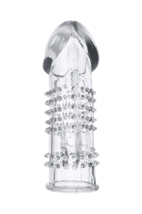 Прозрачная гелевая насадка с шипами и клиторальным отростком - 13 см. - Toyfa Basic - в Ноябрьске купить с доставкой