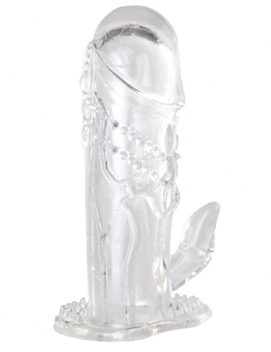 Прозрачная гелевая насадка с клиторальным отростком - 13 см. - Toyfa Basic - в Ноябрьске купить с доставкой