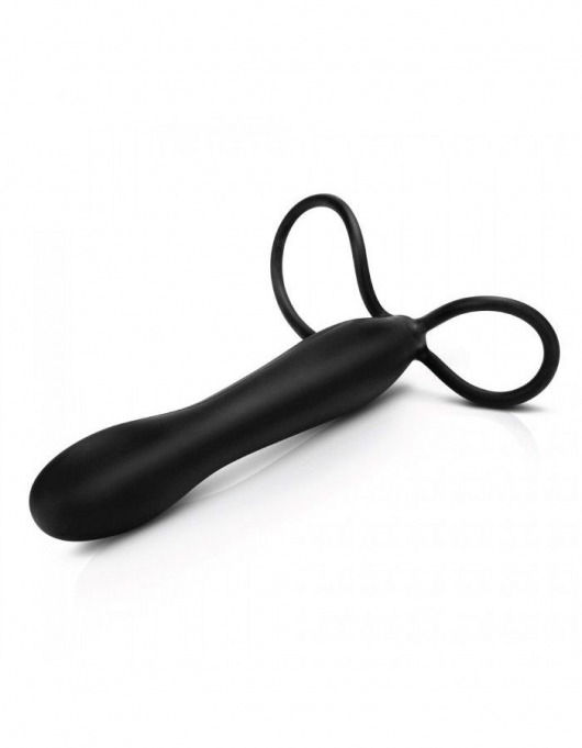 Черная насадка на пенис для двойной стимуляции Mojo BlackJack - 15 см. - Seven Creations - в Ноябрьске купить с доставкой